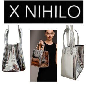X NIHILO Silver Metallic Tote Bag Crossbody Purse Structured Modern Designer